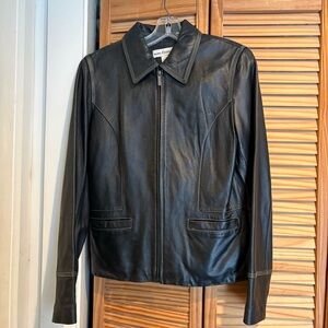 Modern Essentials Women's Black Leather Jacket medium tailored biker moto